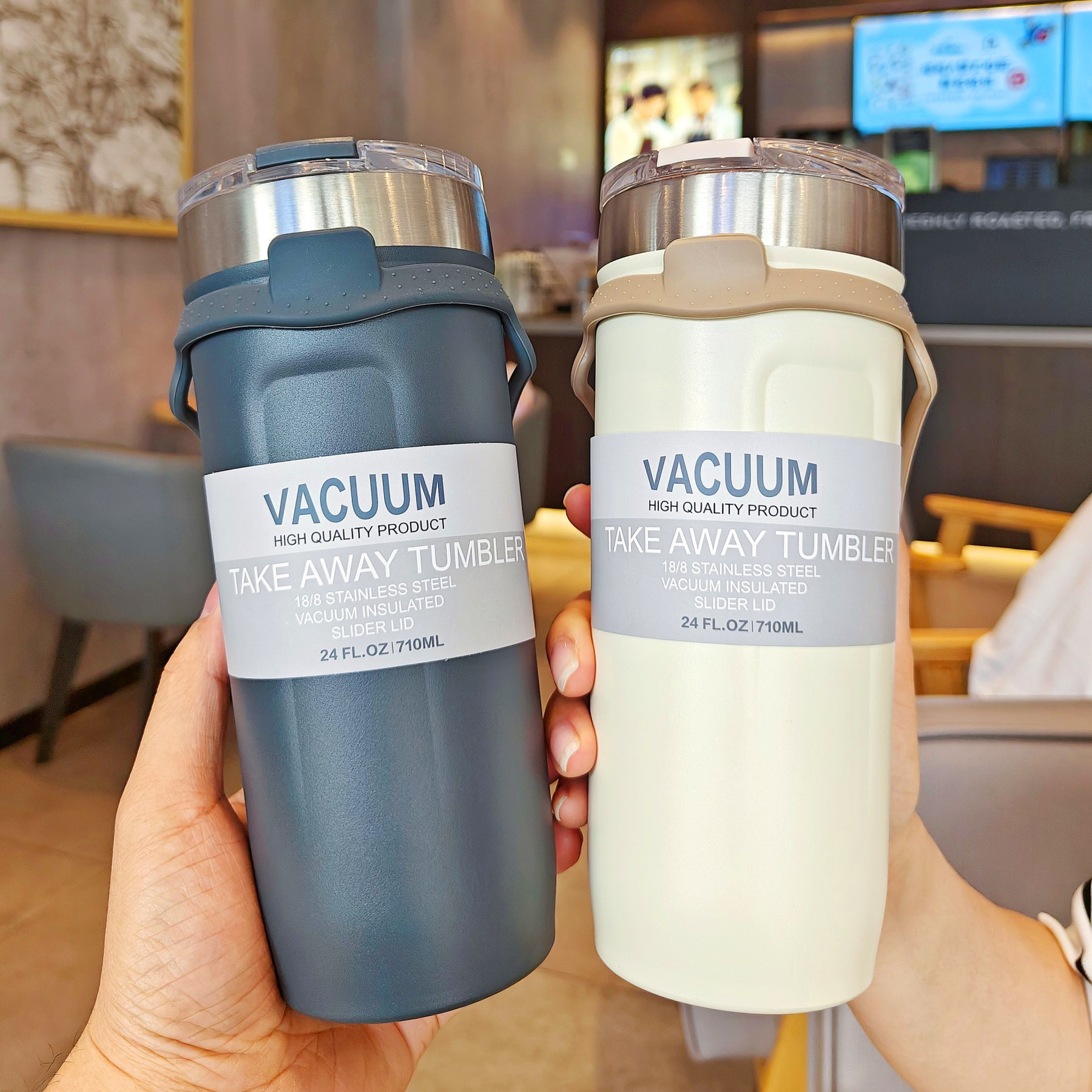 Simple stainless steel water cup, high appearance level, large-capacity fashionable coffee cup, couple portable hand-held cross-border vacuum cup Specification drawing