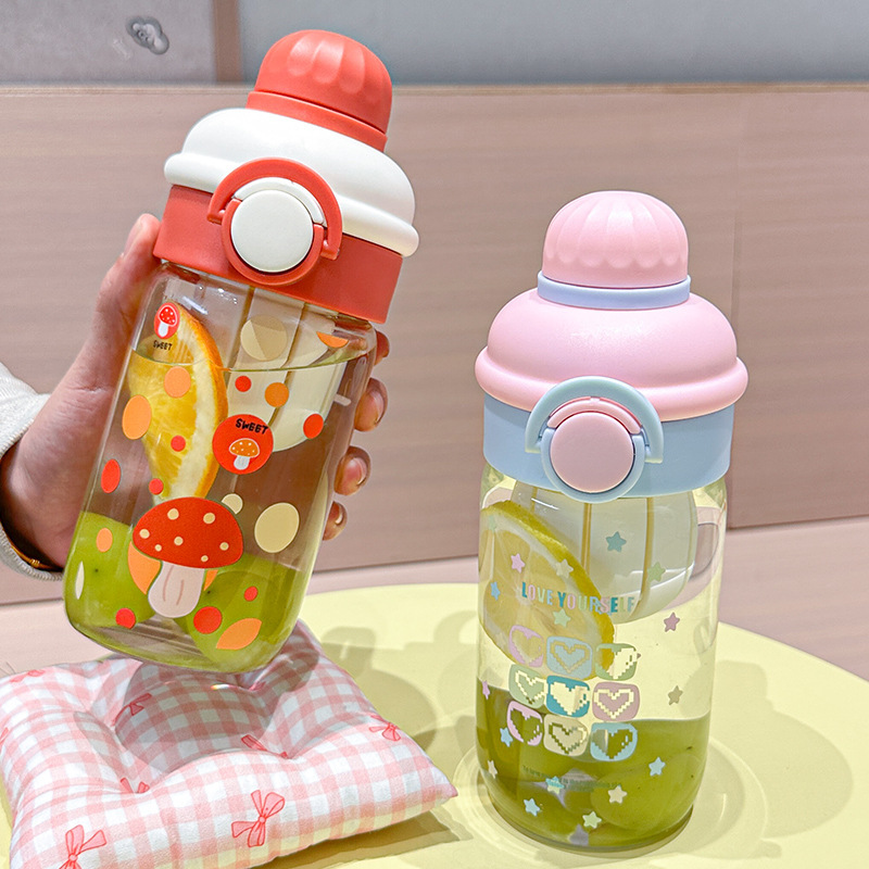 Cute and fresh glass water cups, portable double-drinking straw cups for girls, heat-resistant tea brewing cups for students, wholesale summer cups full figure