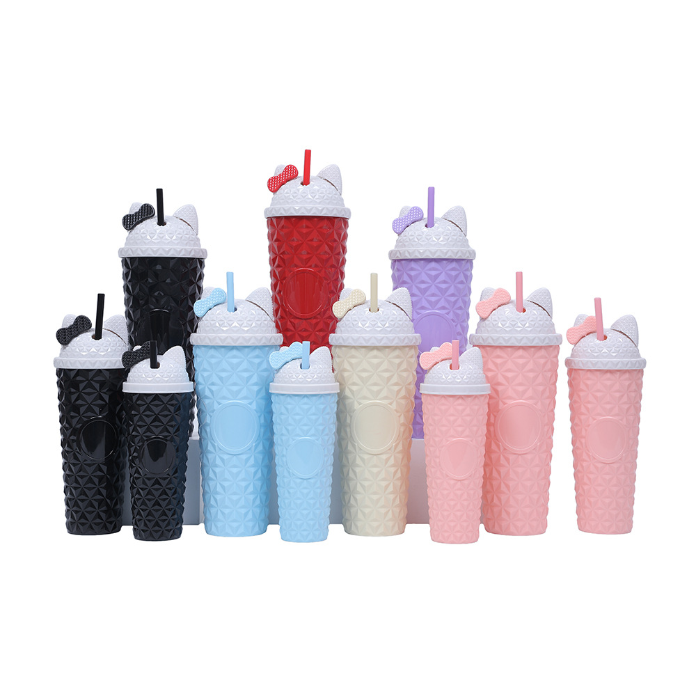 2025 New model factory direct supply three-piece set: Katie Creative Internet celebrity plastic straw cup, Starbar Durian cup, water cup details Picture
