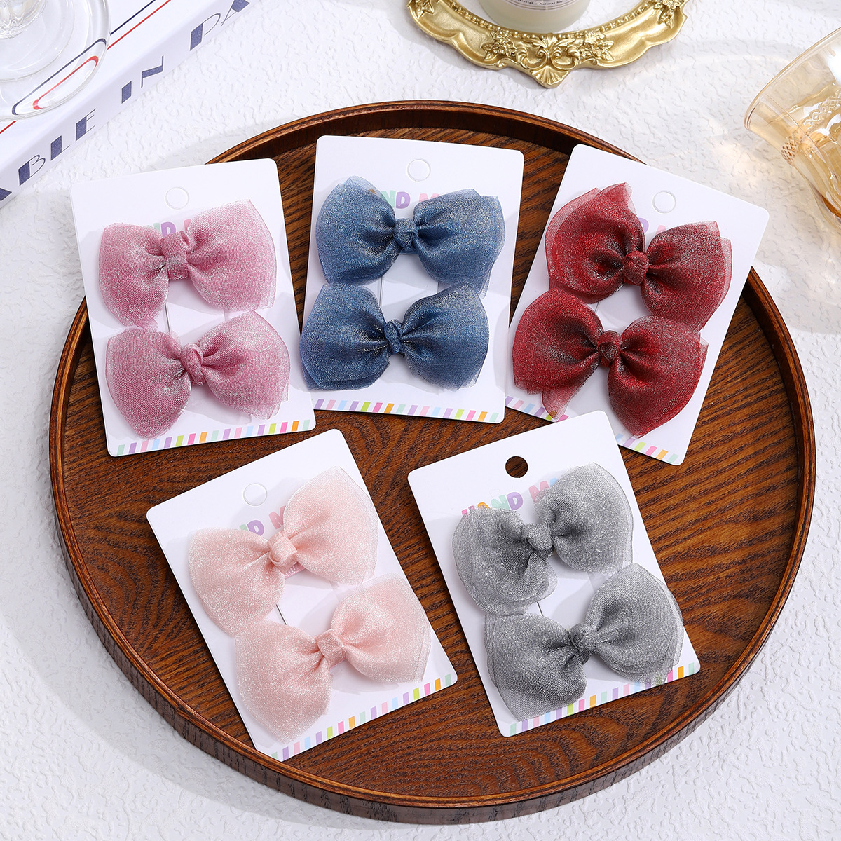 Bow tie hair band, solid color mesh, children's hair tie, Korean-style hair tie, leather band, simple headwear, cute princess hair accessory full figure