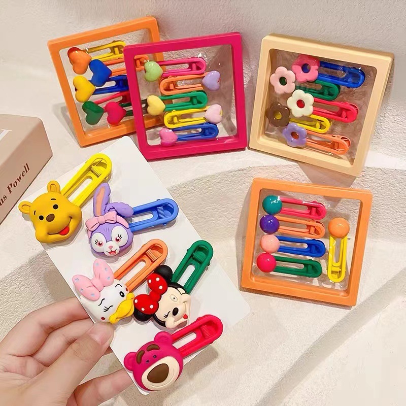 Children's hair clips, cartoon candy, flower hair clips, box set, Korean hair accessories, metal heart, crown clips, side clips for girls full figure