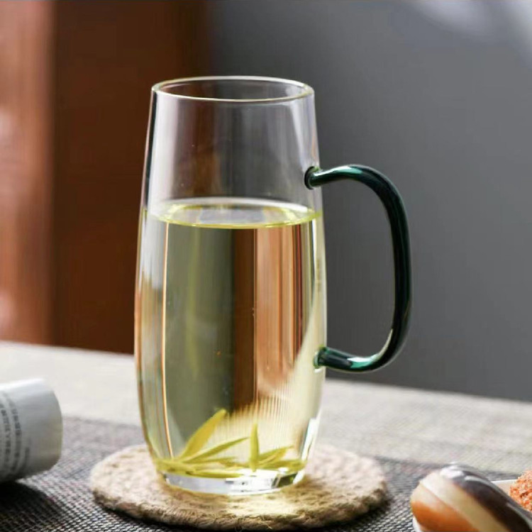 Summer large-capacity water cups, women's heat-resistant glass cups, household explosion-proof green tea cups, office and personal special glass cups details Picture