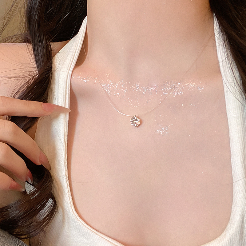 Mermaid's Tears Sparkling choker Zircon Fish Line Invisible Necklace, a women's light luxury high-end collarbone chain necklace accessory details Picture