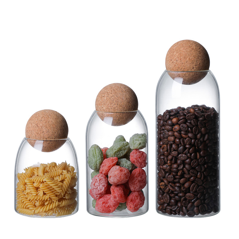 Customized storage and display sealed jars, kitchen grain storage jars, round cork stopper transparent glass products storage jars Item Picture