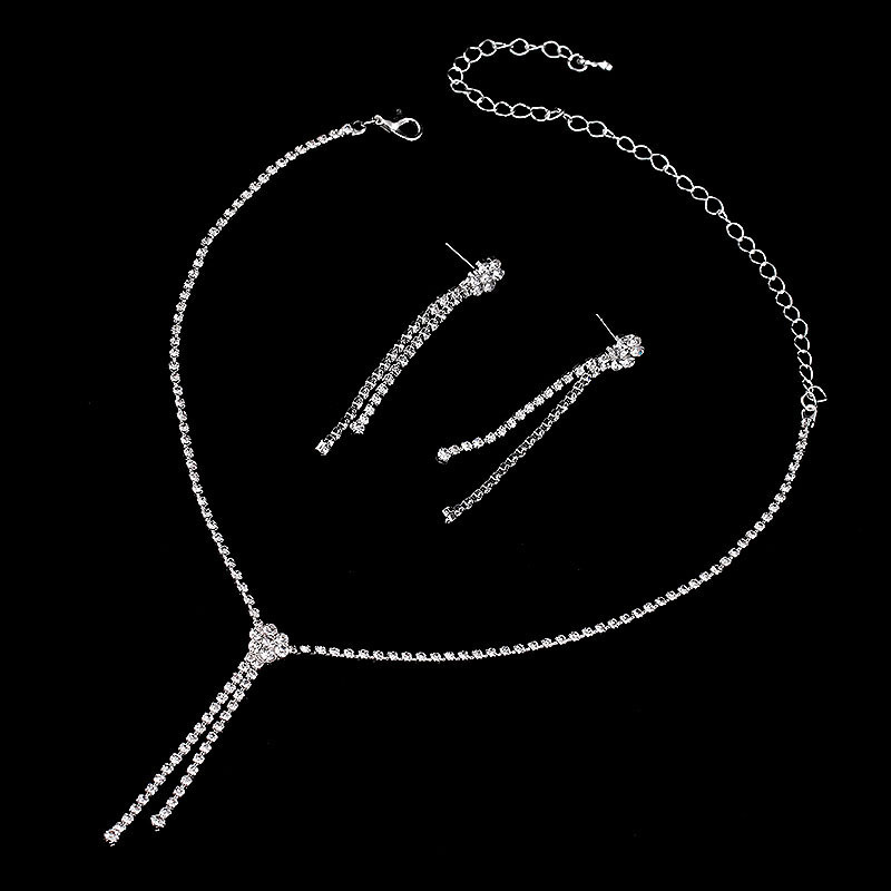Cross-border accessories: Simple floral, diamond-encrusted tassel necklace, earrings set, versatile wedding accessories for brides, N6060 details Picture
