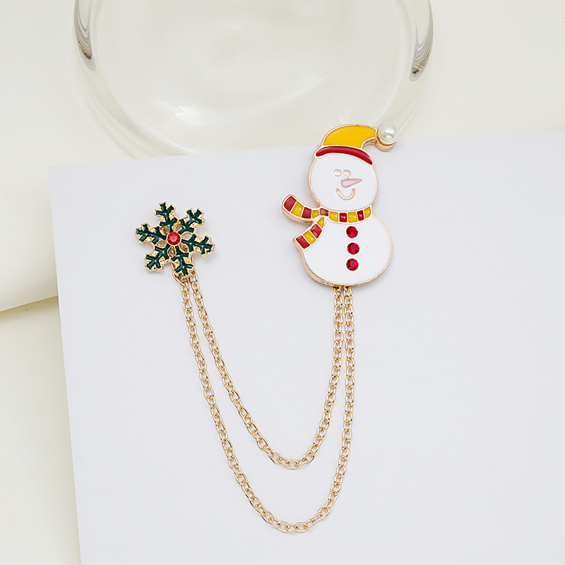 New Christmas brooch cartoon series Santa Claus bell oil drop brooch with two chain tassel collar pins details Picture