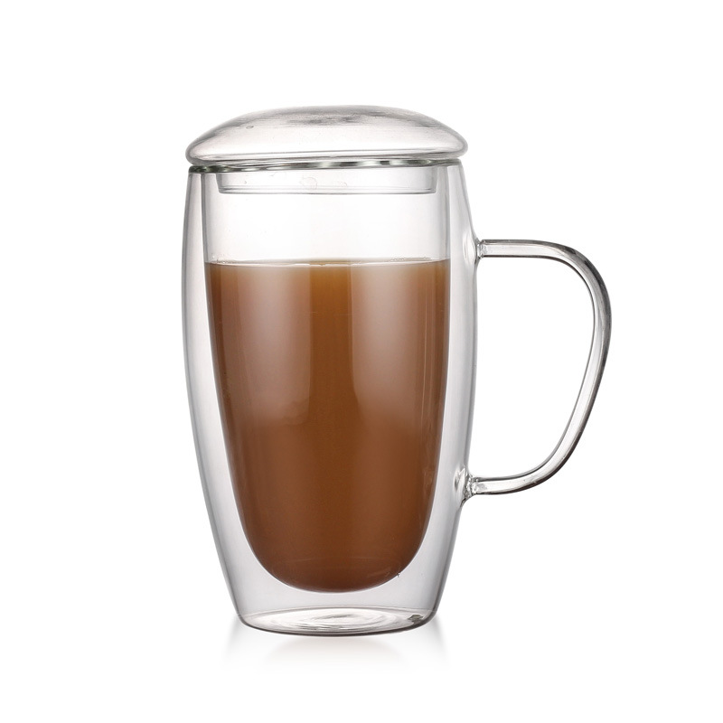 Double-layer transparent heat-insulating thickened glass transparent coffee cup with handle glass water cup, office and household egg-shaped cup Item Picture
