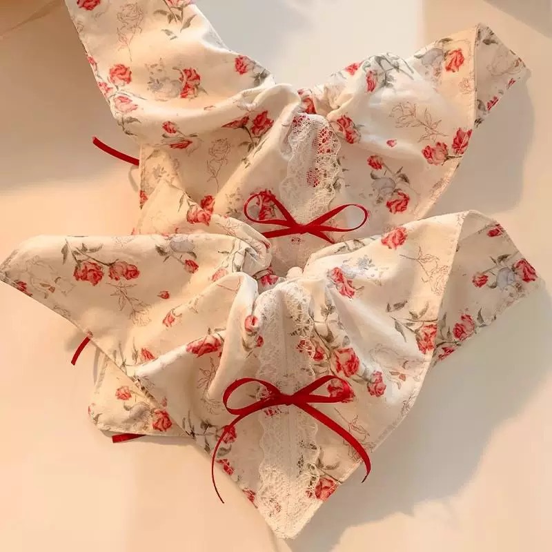 French rose bow, square scarf, large intestine hair tie, women's high-end and laid-back style, oversized hair accessory, hair tie Specification drawing