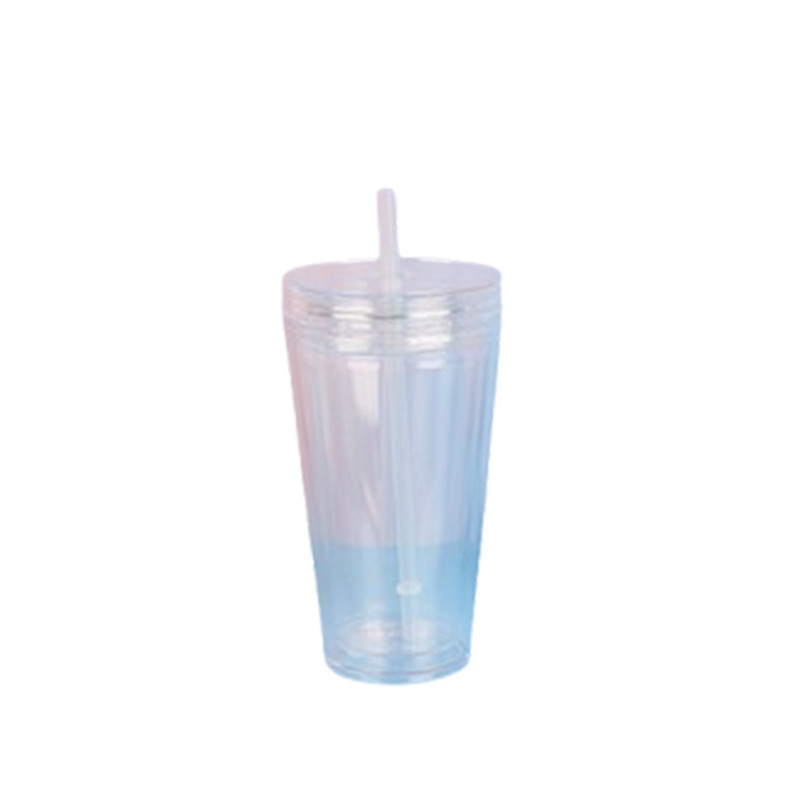 The new double-layer lid creative DIY plastic cup can be added with sequined glitter color transparent double-layer straw cup with stopper Item Picture