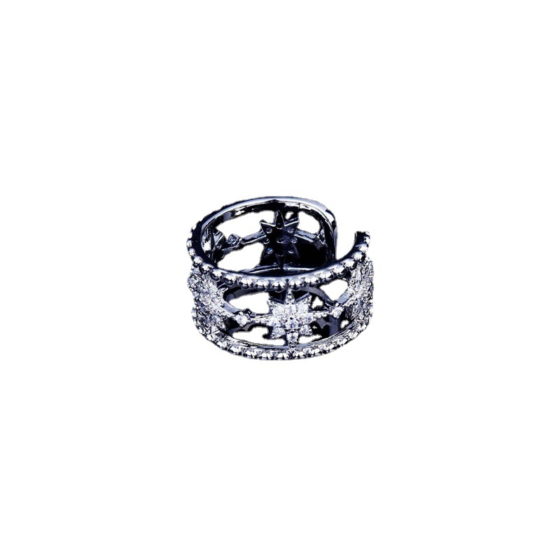 A slightly studded zircon octagonal open ring with a feminine and trendy charm, exuding a sense of light luxury and sophistication, and featuring a retro hollowed-out design Item Picture