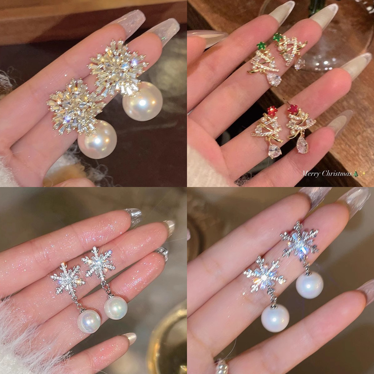 In 2025, the best-selling light luxury and niche pearl flower earrings, Korean-style tassels, high-end, fashionable and elegant stud earrings and pendants details Picture