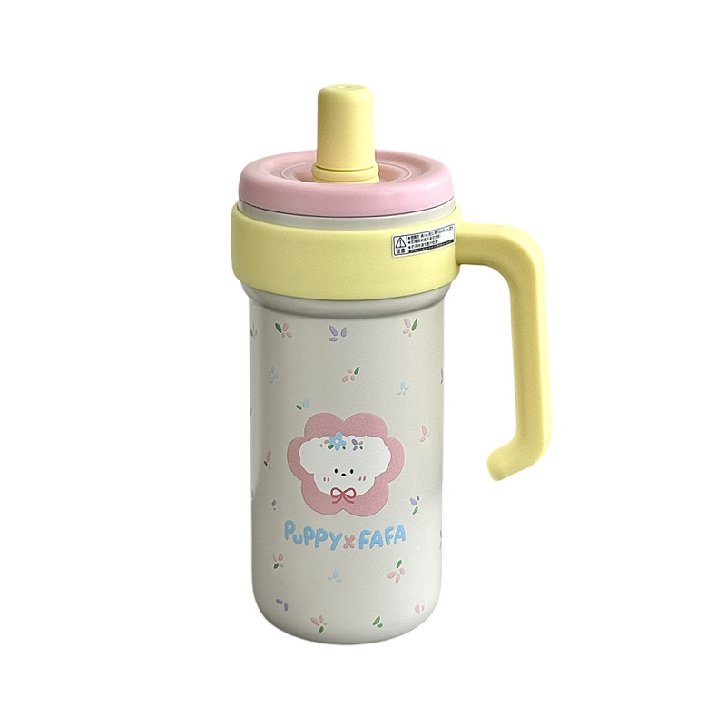 High-appearation-level cartoon straw ice cup, couple student stainless steel insulated cup, large-capacity tea cup, high-appearation-level cup Item Picture