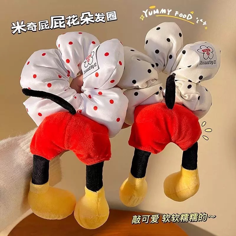 Cute cartoon Mickey Mouse bottom flower large intestine hair band, high-end creative hair accessory for women, bun hairstyle, new style details Picture