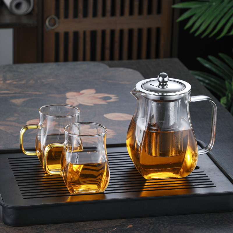 High borosilicate glass teapot, 304 stainless steel inner liner, thickened filter screen, tea brewer, high-temperature resistant tea teapot for household use full figure