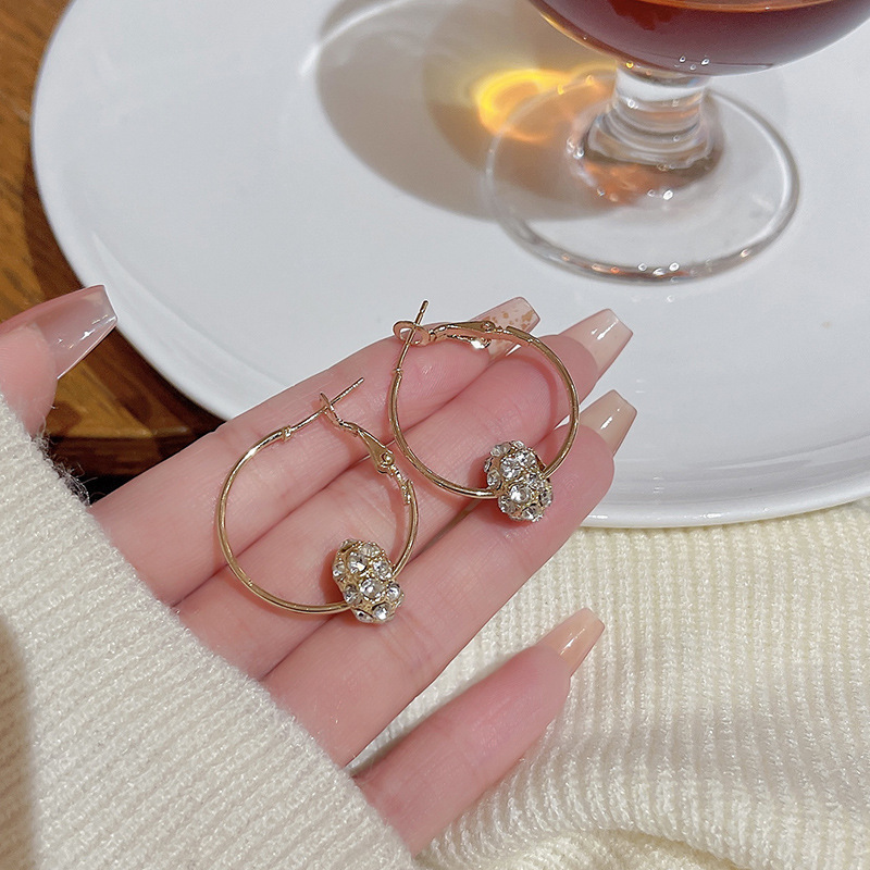 European and American cross-border fashion and individuality zircon ball ring earrings, irregular water diamond pendant earrings, 2025 new style earrings details Picture