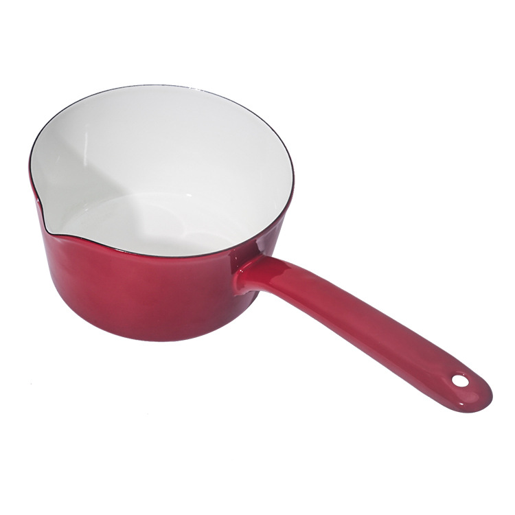 Japanese-style enamel slanted milk pot, healthy material. Enamel slanted milk pot, enamel soup pot, enamel baby food pot, open flame Specification drawing