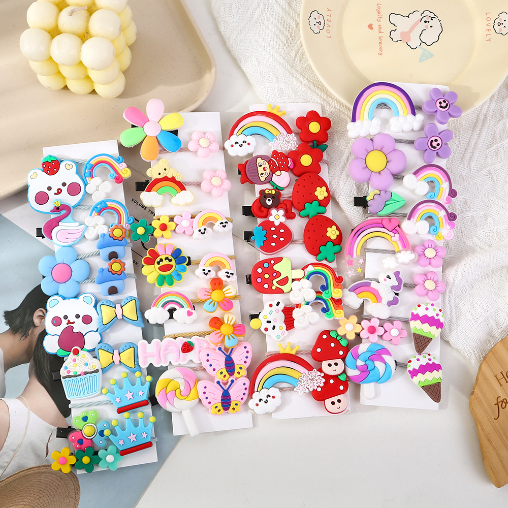 Wholesale of Korean children's hair clips, cartoon hair accessory sets, cute hair clips, handcrafted dopamine girls' headwear Specification drawing