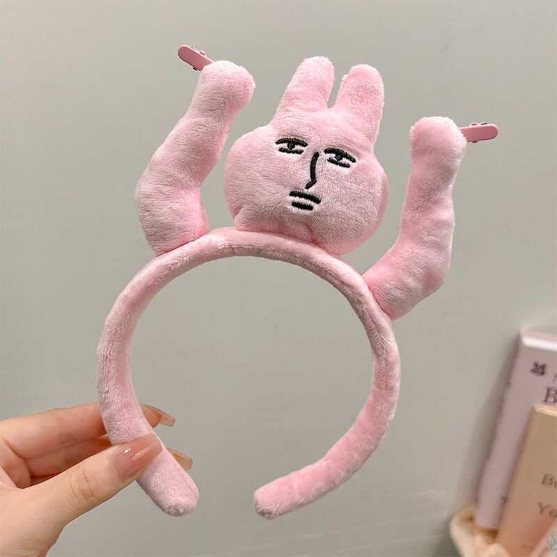 Pink rabbit funny hair band, fun headband, a funny and cute cartoon hair accessory for girls to wash their faces, grab bangs and pull their hair full figure