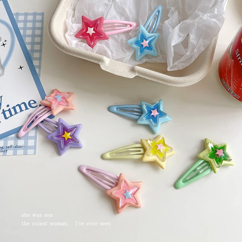 Sweet and Cool y2k Five-pointed Star bb Clip Dopamine Star Hair Clip ins Sweet Girl Five-pointed Star Side Versatile and cute hair clip Specification drawing