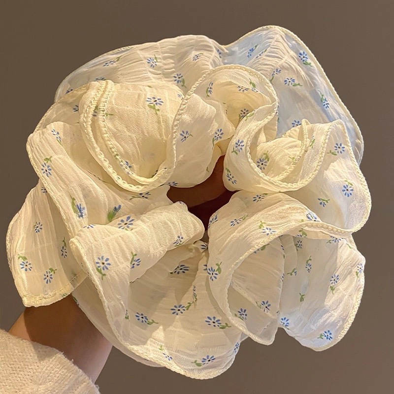 Four floors super large! Floral and fresh large intestine hair band, pink low ponytail bun, 2025 Spring new style hair tie Specification drawing