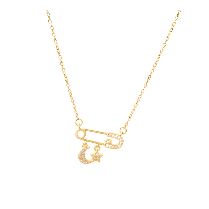 A full-diamond brooch necklace with a light luxury design for women, a heart-shaped paperclip pendant, a collarbone chain, and star and moon accessories Item Picture