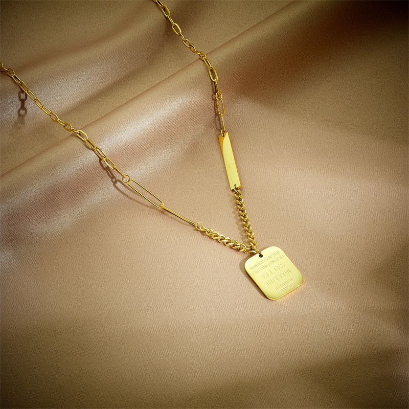 European and American fashion, niche, light luxury, high-end and simple square brand letter pendant, irregular chain metal cold style necklace full figure