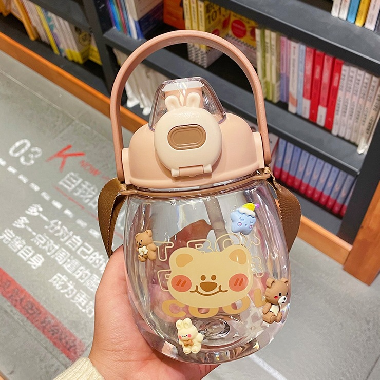 New style of plastic cup for girls with big bellies, cute rabbit, student cartoon pig, portable, high appearance level, hand-held straw cup details Picture