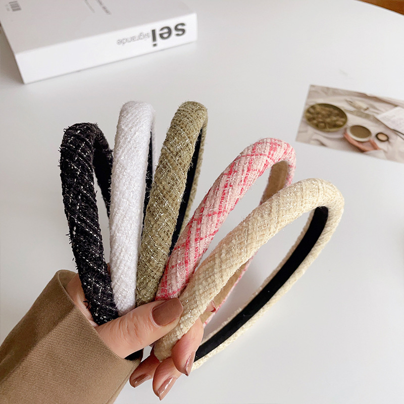 Autumn and winter sponge hair band, small chanel-style high head top facial hair band, fabric woven, high-end look, outdoor headband, hair accessory for women Specification drawing