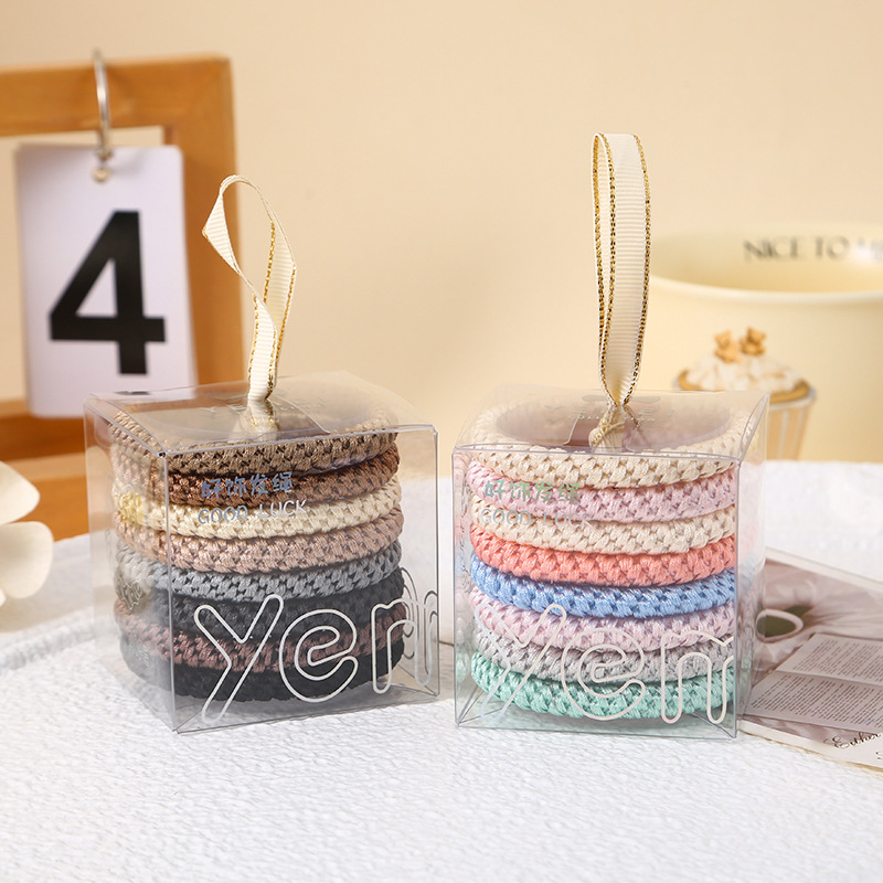 A set of 8 pieces of hair tie in a box with a fresh and elegant mixed color and high-end woven color, a girlish and artistic hair tie for girls details Picture