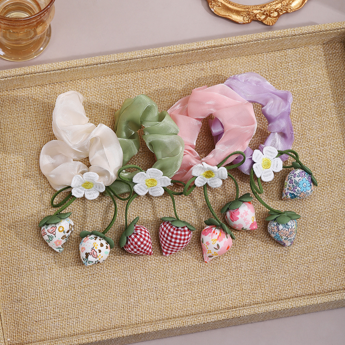 2025 New strawberry large intestine hair band, children's sweet hair tie, cute bun hair tie, girls' rubber band hair accessory full figure