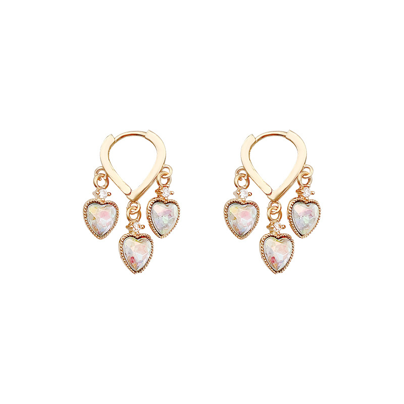 Japanese and Korean style fashionable zircon heart-shaped ear buckles, women's niche design sense, versatile and simple fringed ear studs, high-end earrings Item Picture