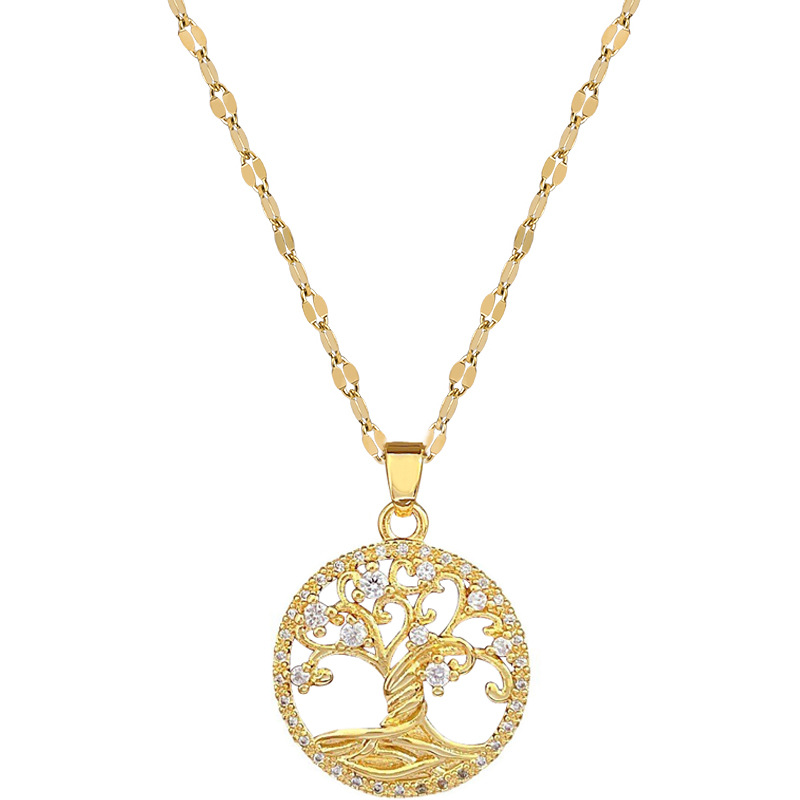 【 Titanium Steel 】 Life Tree Light Luxury Style, luxurious Full diamond necklace, versatile collarbone chain for female Internet celebrities, Titanium steel chain Item Picture
