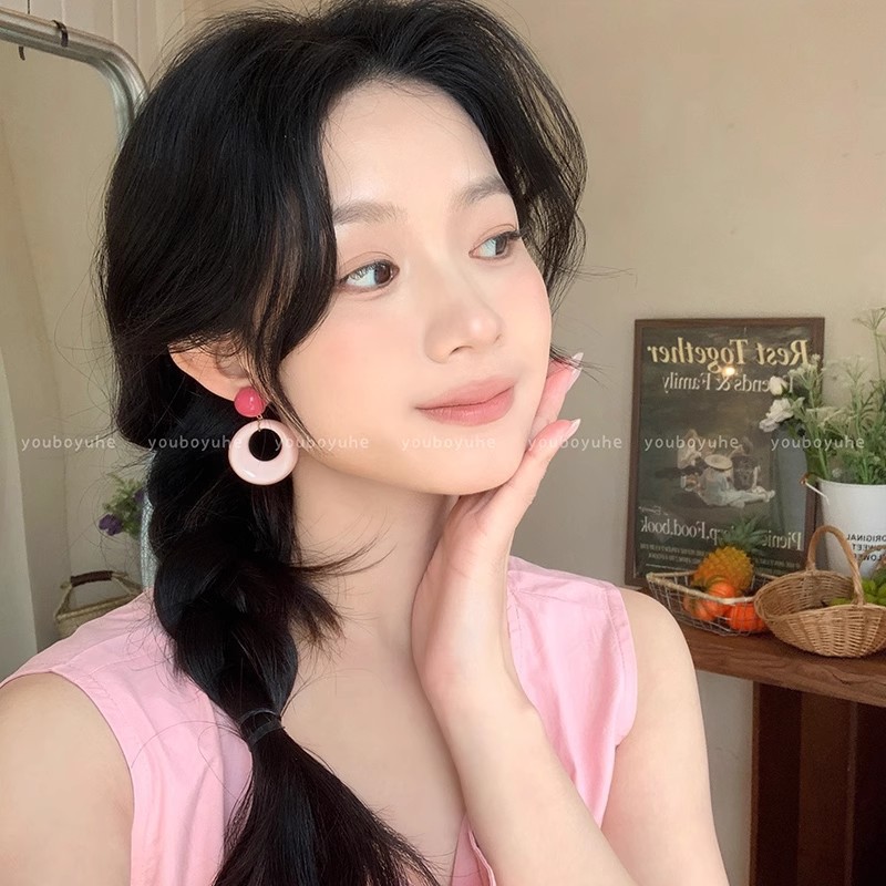 Summer color-blocking circle earrings, a niche design for women, seaside stud earrings, 2025 new dopamine exaggerated vacation earrings Specification drawing