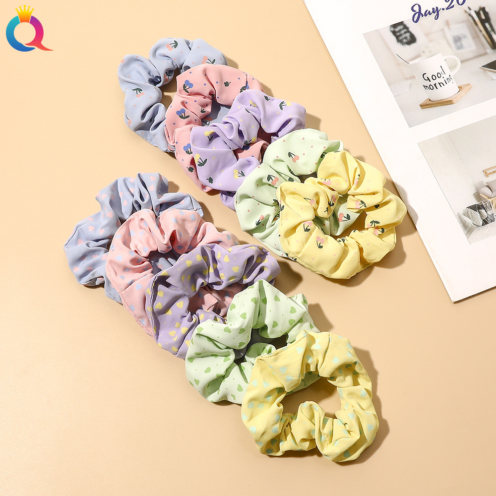 Qiyue Korean Version Spring Color Cherry Heart Large Intestine Hair Band Macaron color Versatile large Intestine Hair Band elegant hair decoration full figure