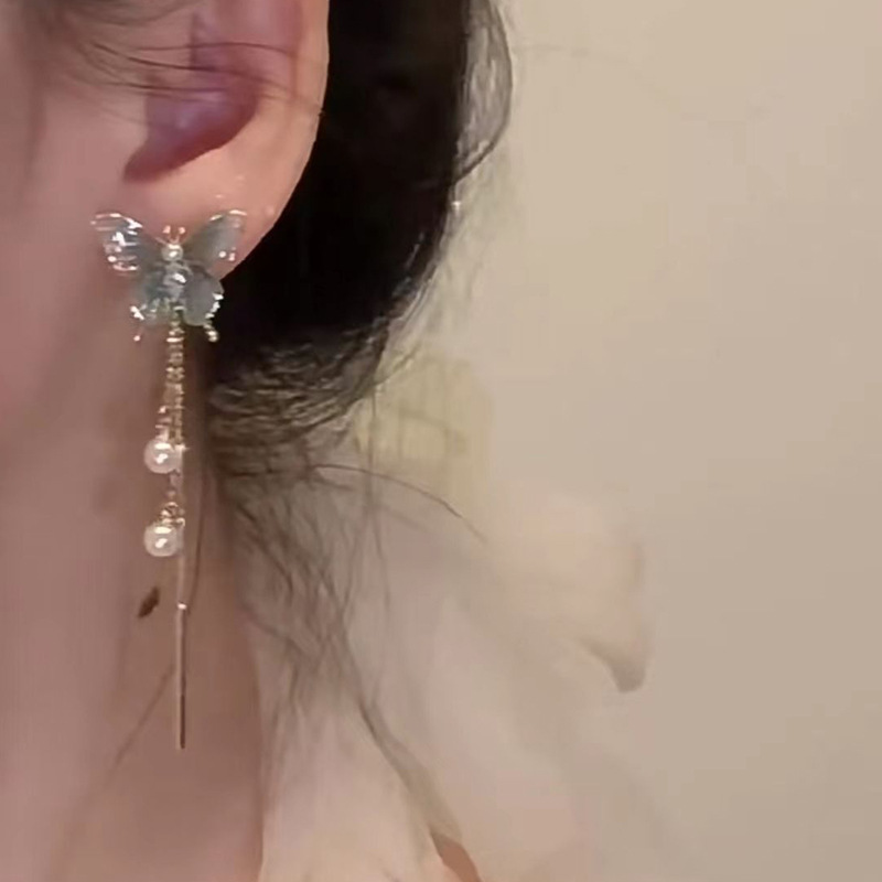 The super ethereal gradient butterfly tassel earrings for women, a new style of 2025, exude a light luxury and high-end feel. They are a popular earpiece Specification drawing