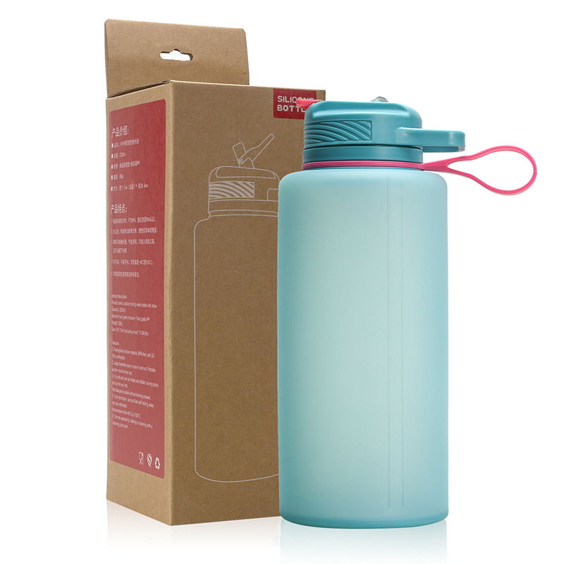 1L portable sports water bottle, hand-held creative silicone folding cup, outdoor travel straw water cup in stock Item Picture
