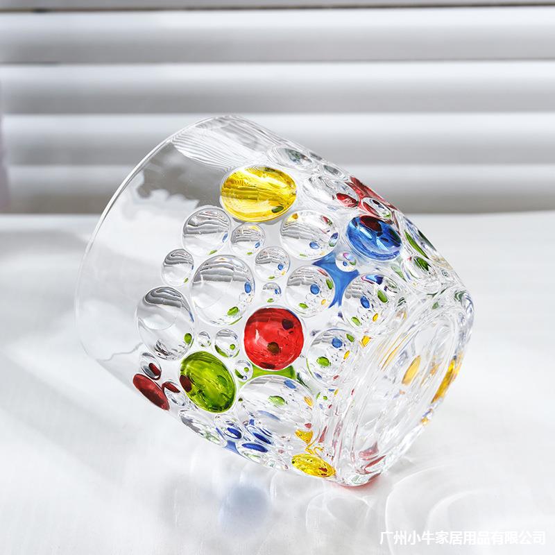 Polka dot painted bubble glass, high-end glass, high appearance level glass, children's beer glass, home iridescent whisky glass details Picture