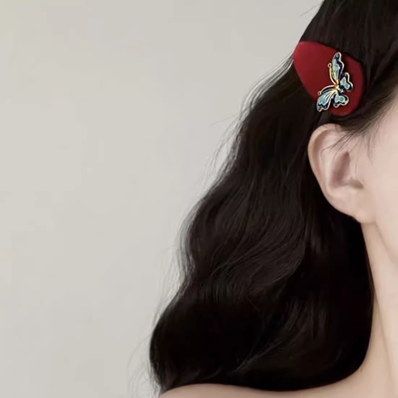 New Chinese-style retro velvet butterfly BB clip, high-end and elegant, side clip of bangs, broken hair clip headwear, women's Chinese-style hair clip Specification drawing