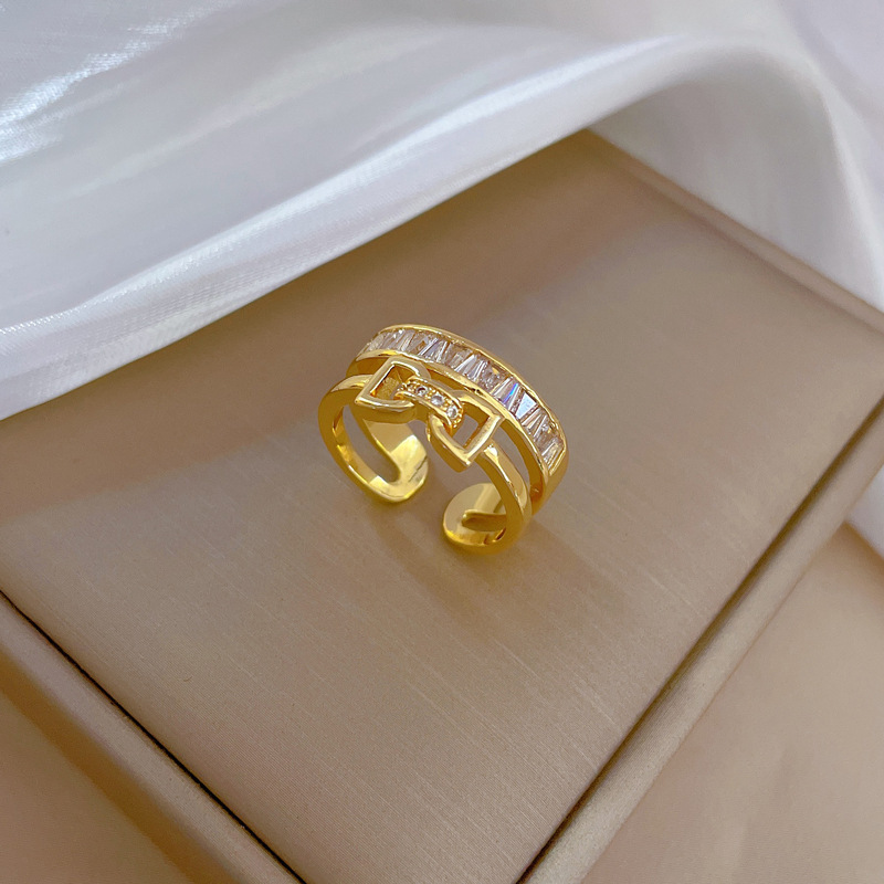 【 Real gold electroplating 】 Open bow, women's fashion, slightly inlaid, light luxury ring, index finger ring, the same style as Internet celebrities, cold style Specification drawing