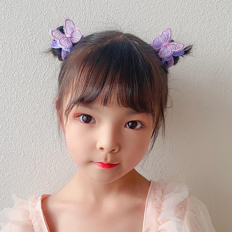 New butterfly hair tie children's hair band does not damage hair. Butterfly tie high ponytail hair band girls' rubber band headwear details Picture
