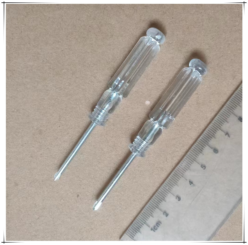 Wholesale of self-made small crystal plastic transparent handle galvanized and nickel-plated flat-head cross screwdriver tools undefined