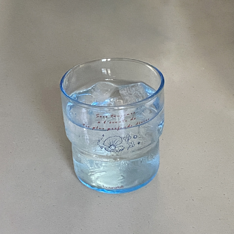 Niche original high-temperature resistant ice blue glass coffee cup, ins design sense, shell French romantic water cup texture details Picture