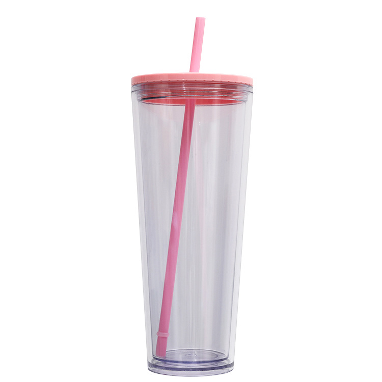 2025 New cross-border direct supply 750ML European and American fashionable double-layer plastic cup, customizable LOGO large-capacity straw cup Item Picture