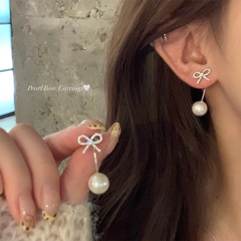Autumn and winter collection of rear-hanging zirconium butterfly tassel earrings with a unique, light luxury and high-end look for women. Wholesale of pearl stud earrings Specification drawing