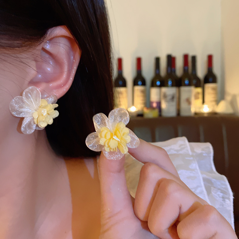 Gentle style, super fairy-like fabric flower earrings, fashionable, fresh and versatile, the same flower bud stud earrings as Internet celebrities, sweet earrings Specification drawing