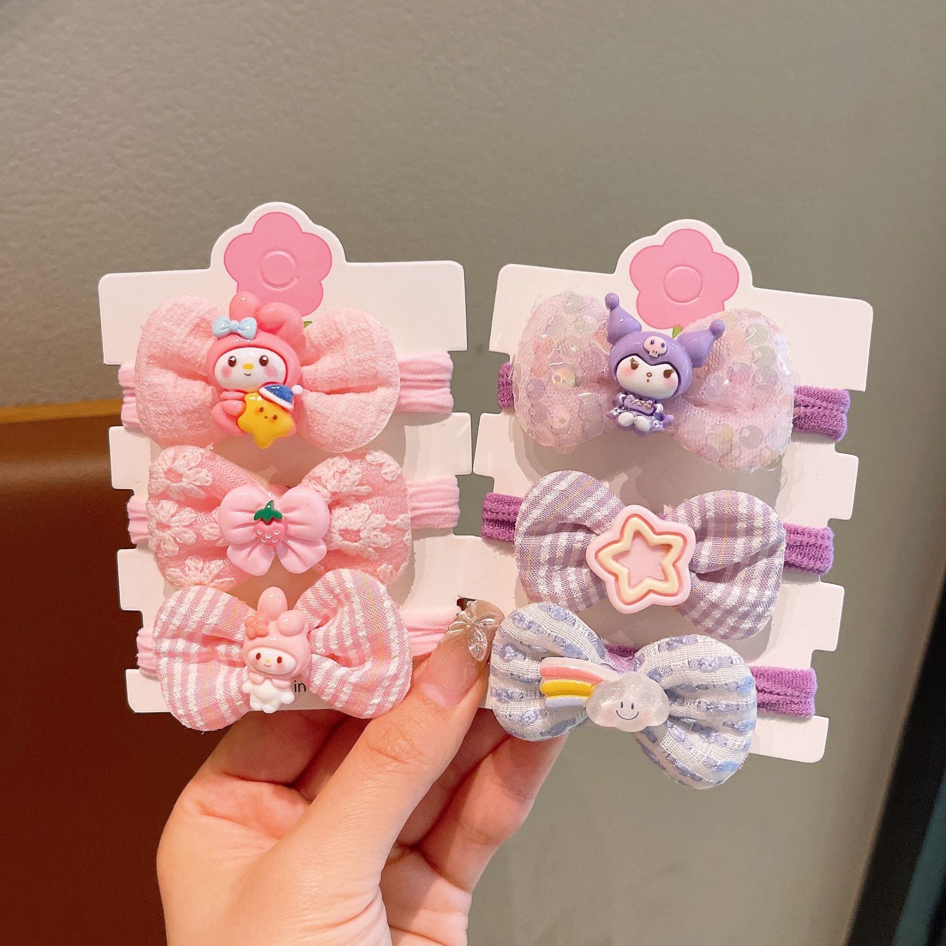 Korean-style girlish plush large intestine hair band, cute cartoon Kuromi soft girl, cream pink hair rope, hair accessory, leather band Application Scenario