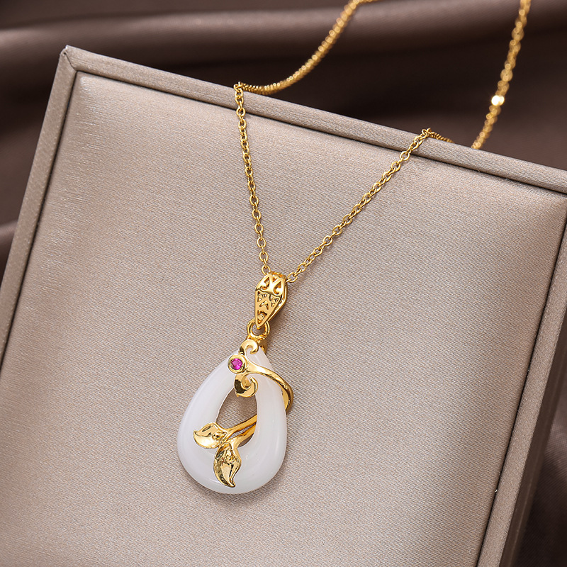 A new oval golden lotus peace pendant with a simple and elegant style, a titanium steel wound ruyi collarbone chain, a niche accessory full figure