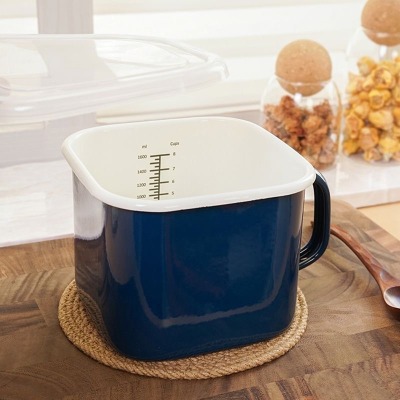 Enamel enamel thickened 1.8L square food storage box, rolled edge instant noodle bowl cup, large-capacity insulated fast food cup full figure