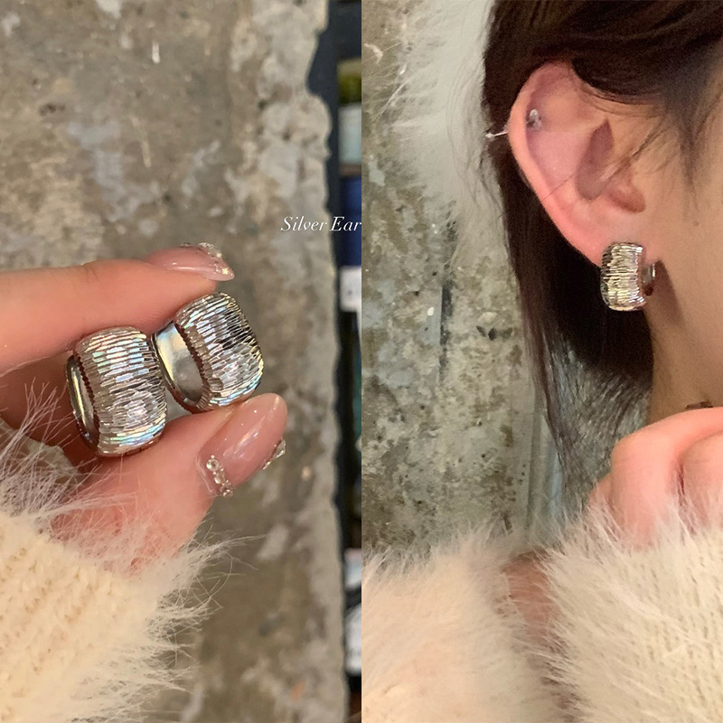 High-quality metal texture U-shaped ear buckles for women in autumn and winter, light luxury, niche, versatile and unique metal brushed ear stud earrings Application Scenario