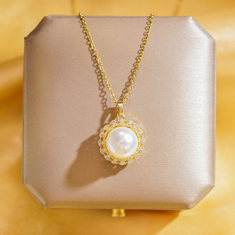 Fashionable commuting lace full diamond pearl necklace, women's niche light luxury versatile collarbone chain, Internet celebrity simple accessory wholesale Specification drawing